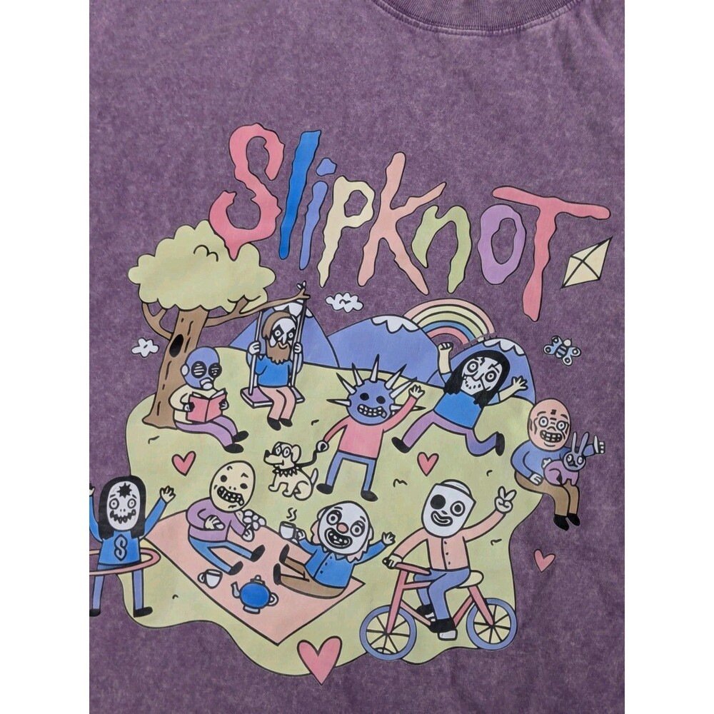 Slipknot Not Scary Parody T-Shirt Purple Mineral Wash Cartoon Picnic Size L